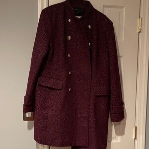 Ann Taylor Elegant Double-Breasted Maroon Pea Coat